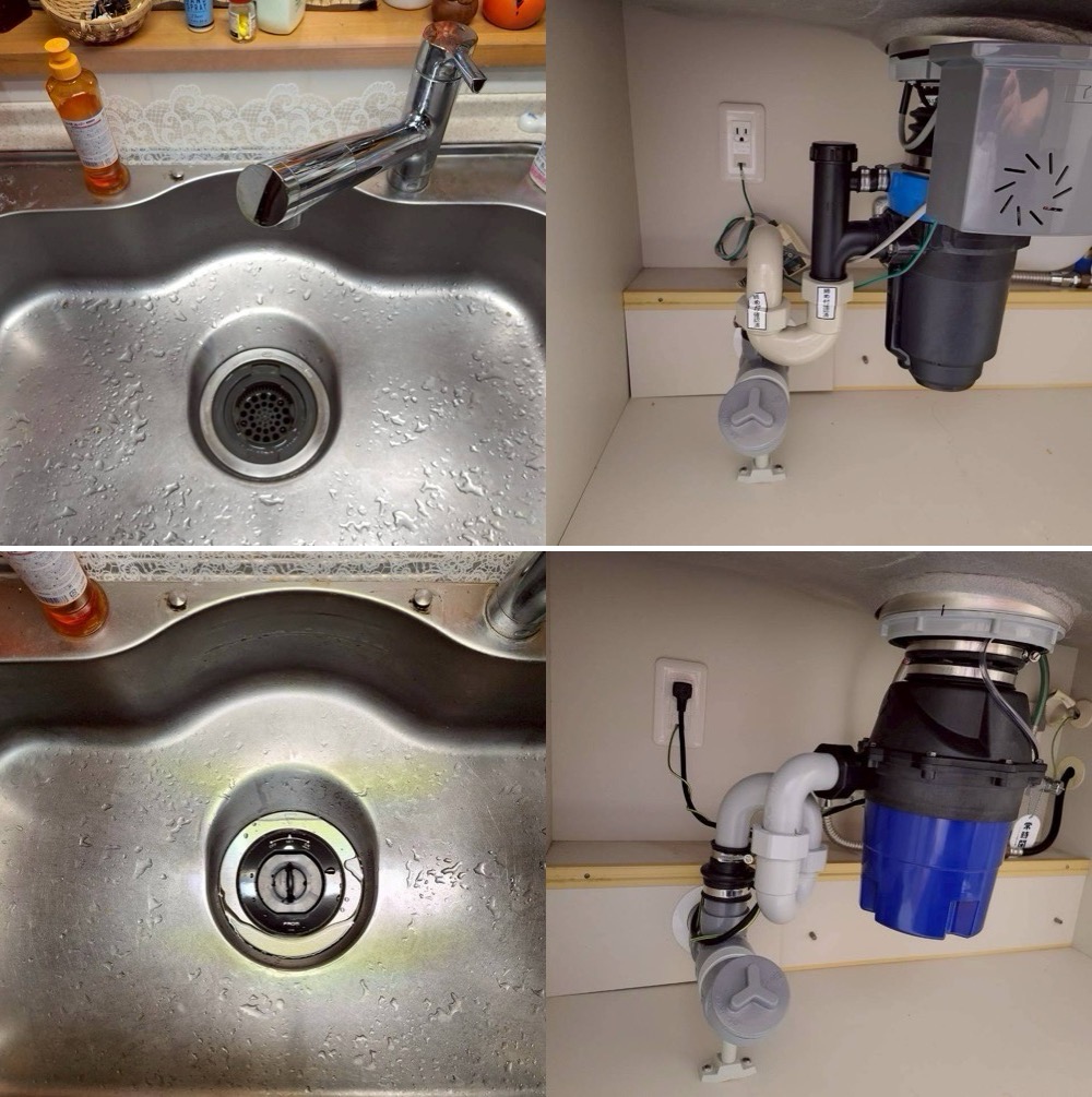 INAX製ディスポーザーDPHK快速君からフロム工業製YS8100に交換 千葉県我孫子市 INAX製ディスポーザー快速君からフロム工業製YS-8100に交換